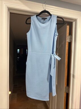 TIANA B Light Blue Sleeveless Tie-Waist Sheath Dress